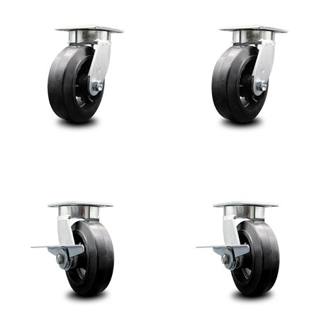 Service Caster 6 Inch Kingpinless Rubber on Steel Wheel Swivel Caster Set with 2 Brakes SCC SCC-KP30S620-RSR-2-SLB-2